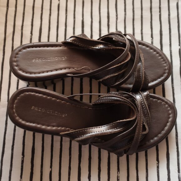 Predictions Brown Strappy Slip On Wedge Sandals clogs 3" heels size 8W - Picture 4 of 11